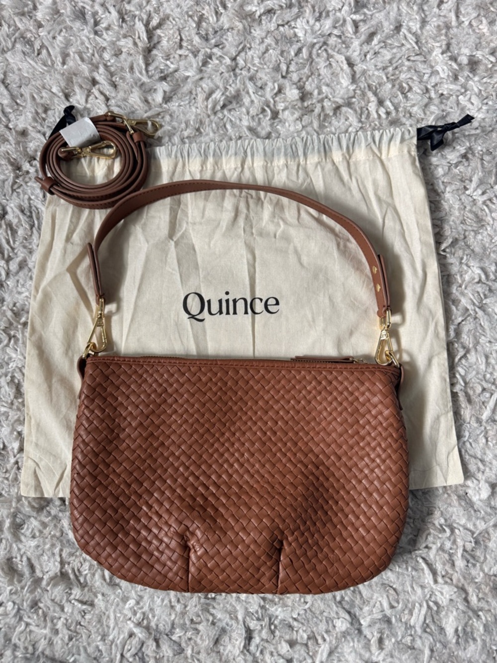 Quince Italian Handwoven Leather Mini Shoulder Bag - Cognac